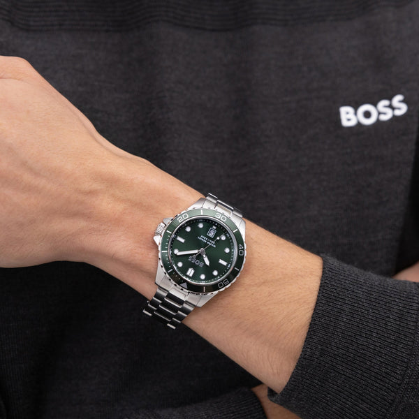 BOSS Men's TROPER Green Dial Stainless Steel Bracelet Watch
