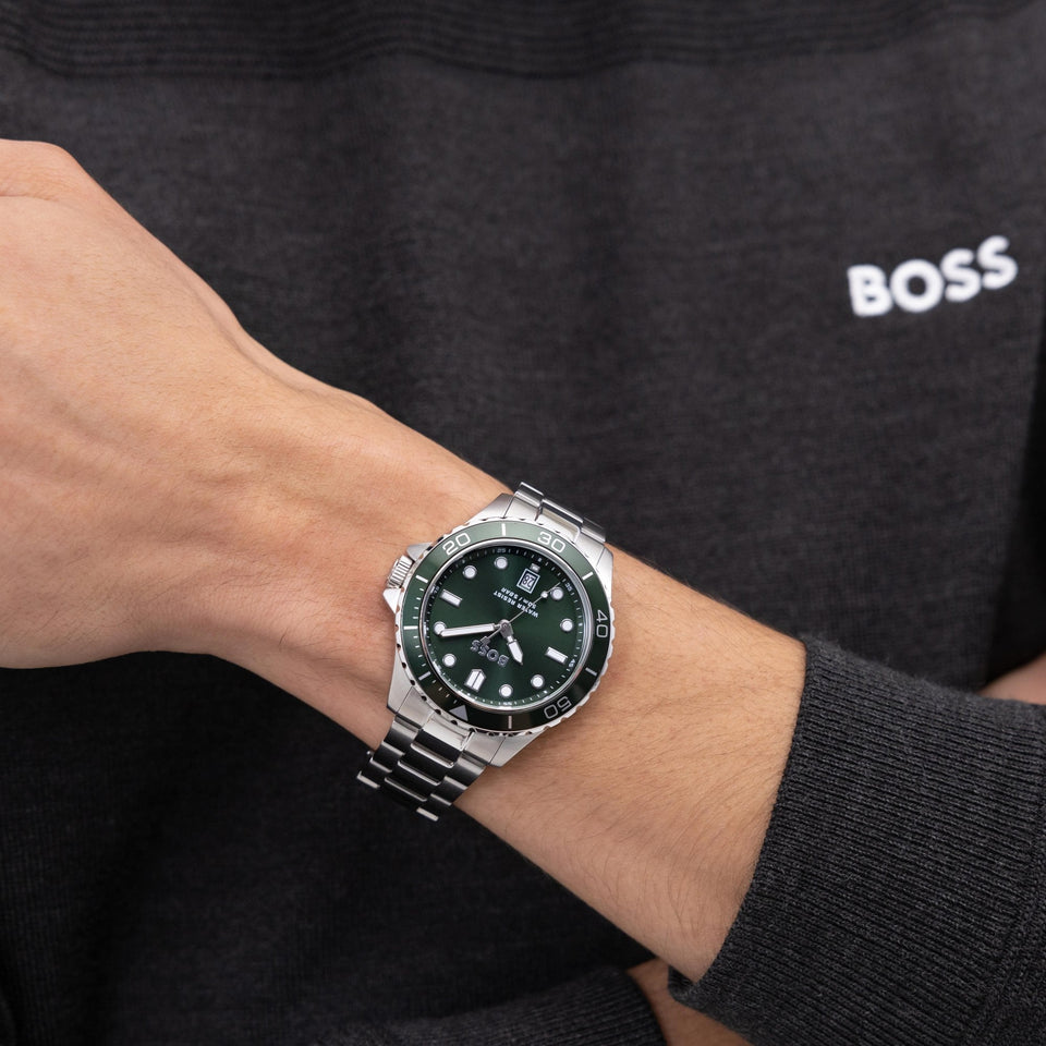 BOSS Men's TROPER Green Dial Stainless Steel Bracelet Watch