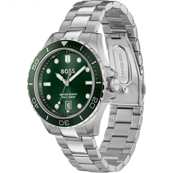 BOSS Men's TROPER Green Dial Stainless Steel Bracelet Watch