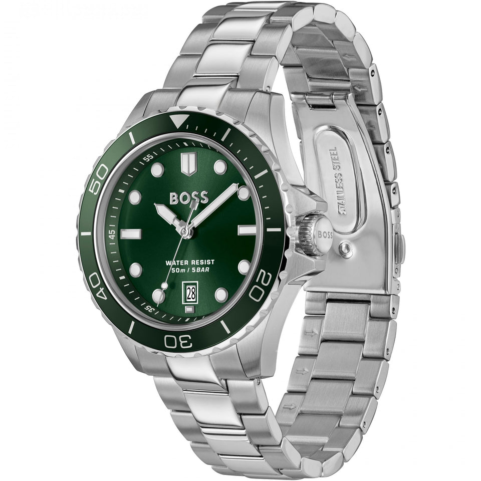 BOSS Men's TROPER Green Dial Stainless Steel Bracelet Watch