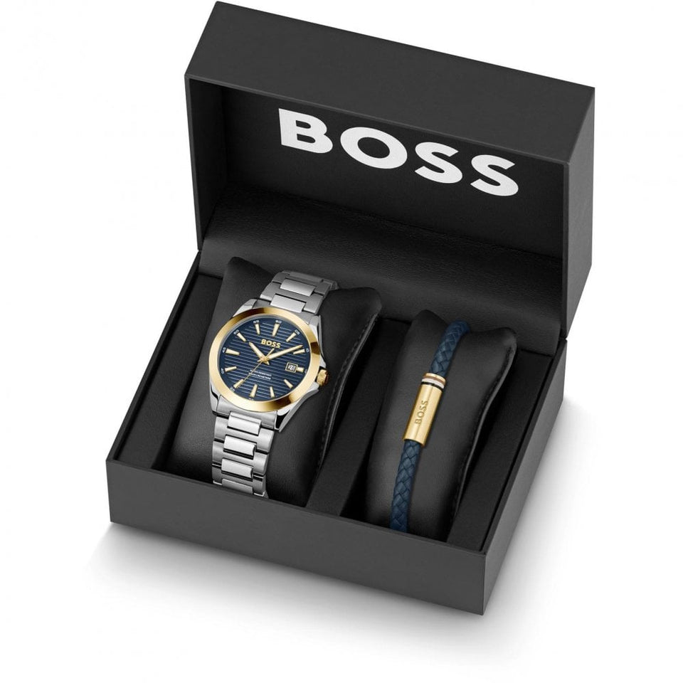 BOSS Men's STRIKE 41mm Blue Dial Bracelet Gift Set