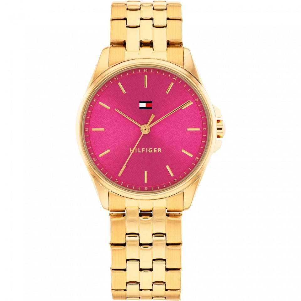 Tommy Hilfiger Ladies Jade Pink Dial Gold Toned Bracelet Watch