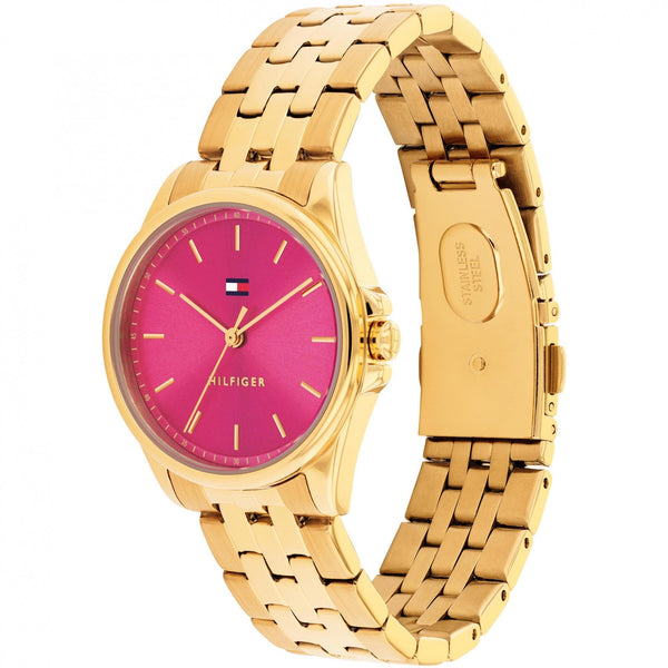 Tommy Hilfiger Ladies Jade Pink Dial Gold Toned Bracelet Watch