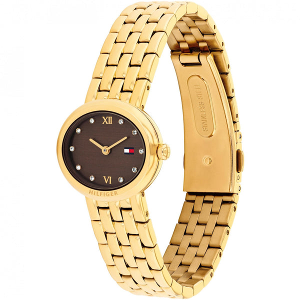 Tommy Hilfiger Ladies Moira Brown Dial Gold Toned Bracelet Watch