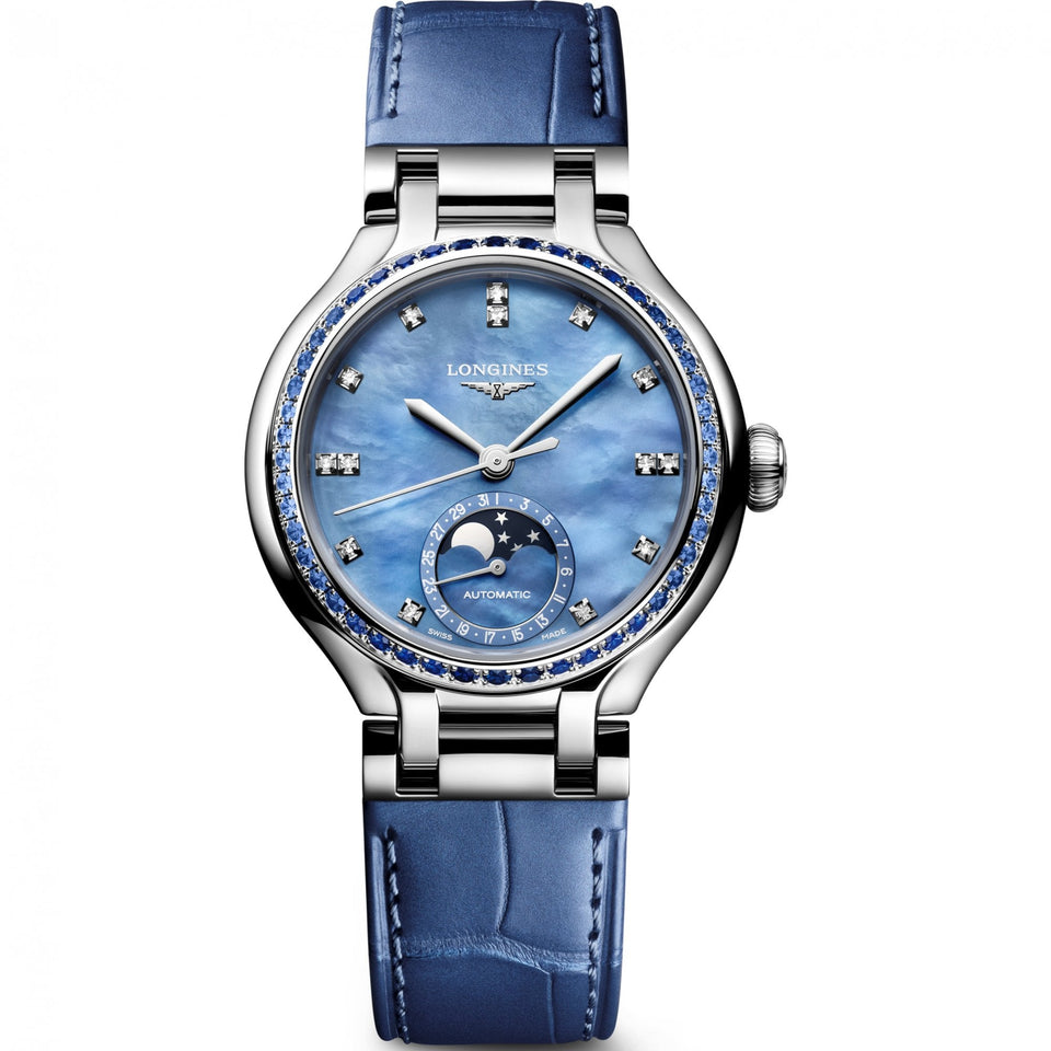 Longines Ladies PRIMALUNA Moonphase Automatic Sapphire Set Watch