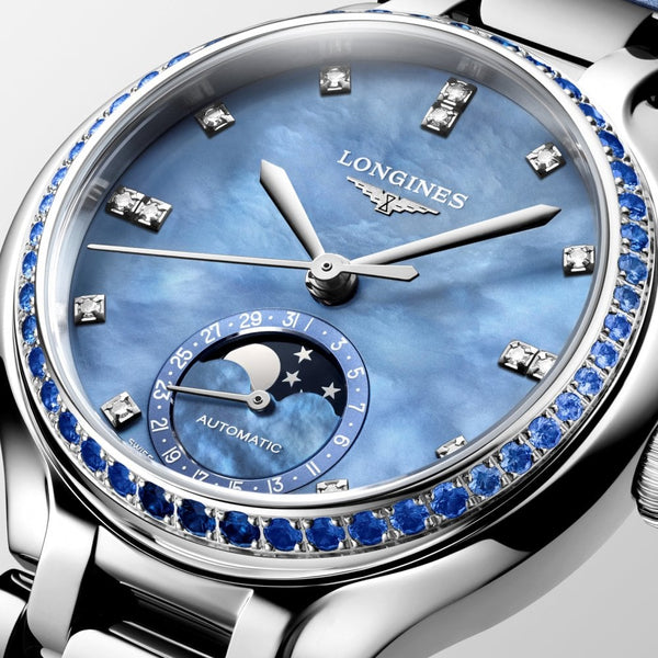 Longines Ladies PRIMALUNA Moonphase Automatic Sapphire Set Watch