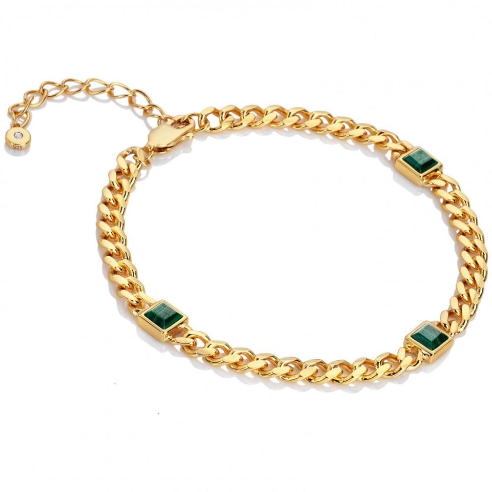 Hot Diamonds Ladies Golden Edit Revive Malachite Chain Bracelet