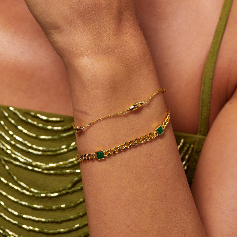 Hot Diamonds Ladies Golden Edit Revive Malachite Chain Bracelet