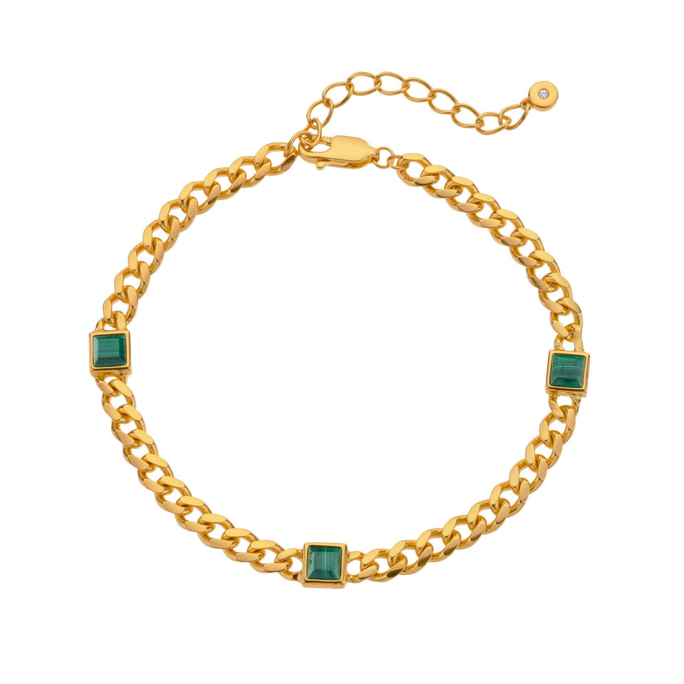 Hot Diamonds Ladies Golden Edit Revive Malachite Chain Bracelet