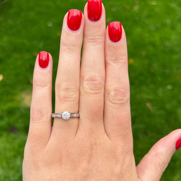 Francis & Gaye Platinum Brilliant Cut Diamond & Baguette Cut Shoulders Ring
