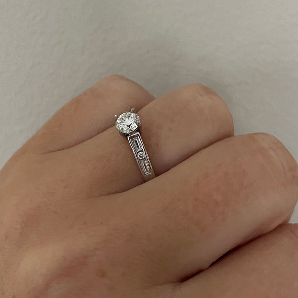 Francis & Gaye Platinum Brilliant Cut Diamond & Baguette Cut Shoulders Ring