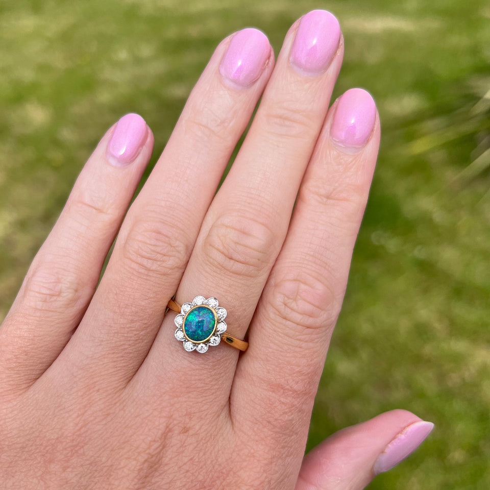 Francis & Gaye 18ct Gold Diamond and Opal Cluster Ring