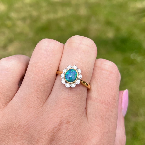 Francis & Gaye 18ct Gold Diamond and Opal Cluster Ring