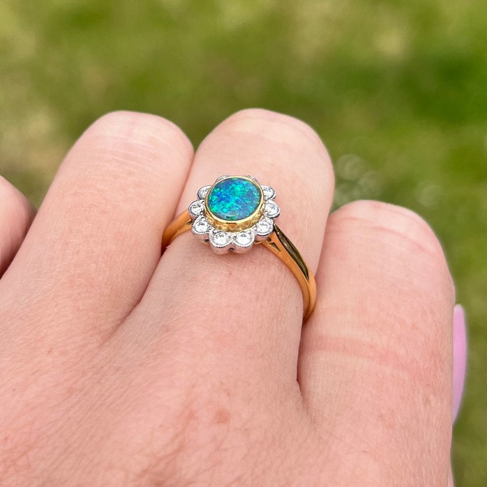 Francis & Gaye 18ct Gold Diamond and Opal Cluster Ring