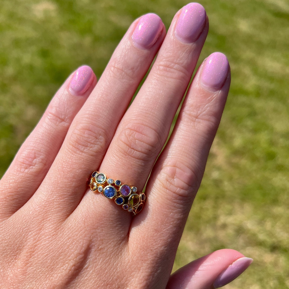 Francis & Gaye 18ct Gold Multi Sapphire & Diamond Ring