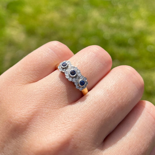 Francis & Gaye 18ct Gold Sapphire & Diamond Three Stone Ring