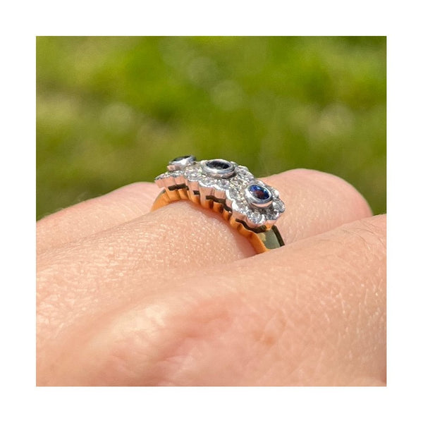 Francis & Gaye 18ct Gold Sapphire & Diamond Three Stone Ring