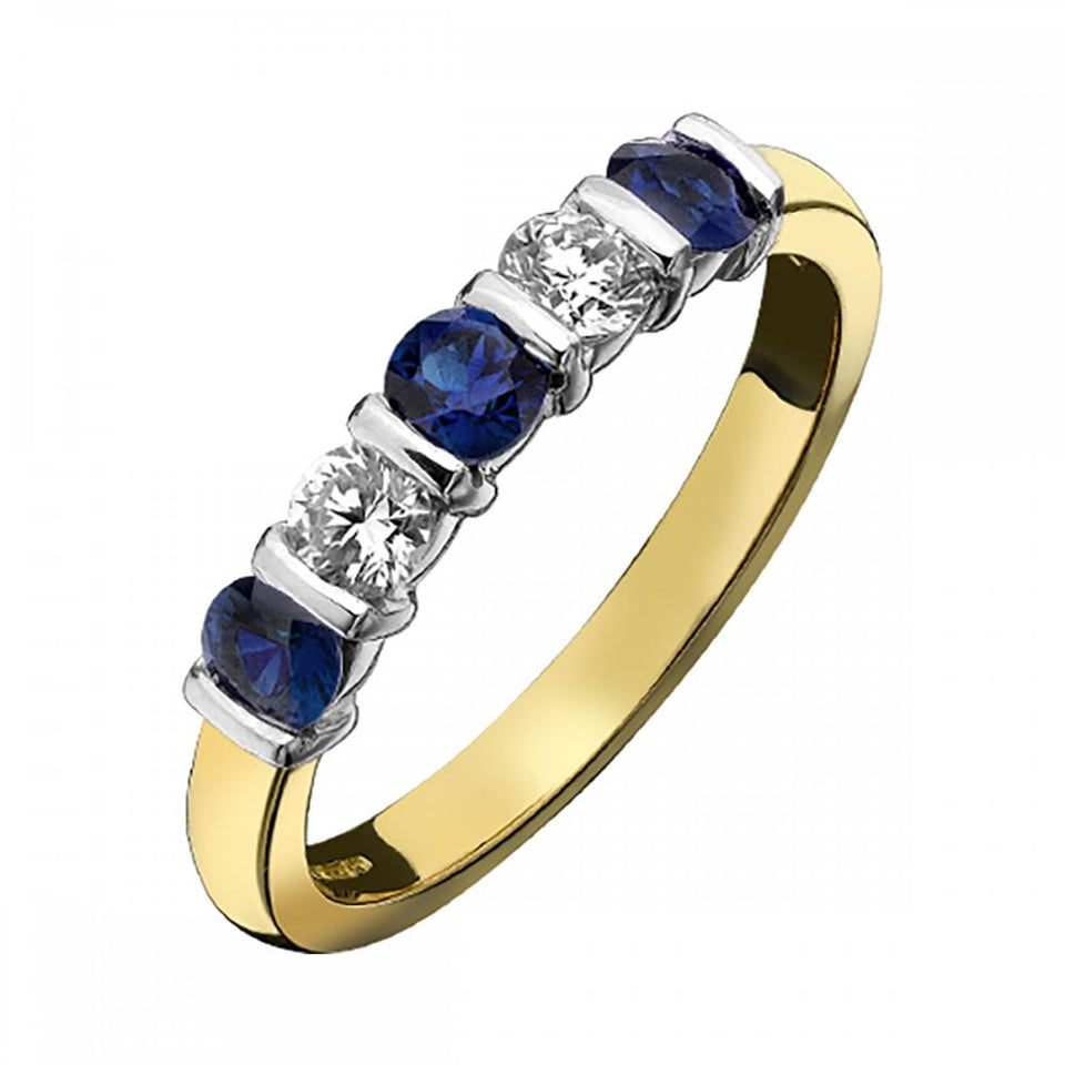 Francis & Gaye 18ct Yellow Gold Five Stone Sapphire & Diamond Ring