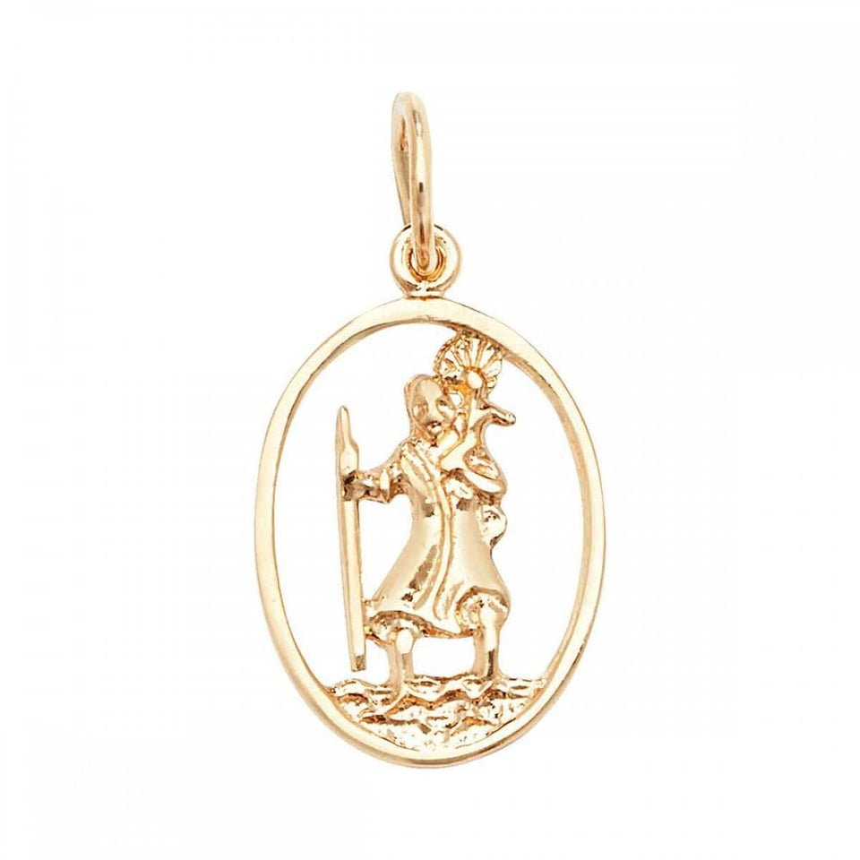 Francis & Gaye 9ct Gold (1.5cm) Cut Out Oval St Christopher Pendant