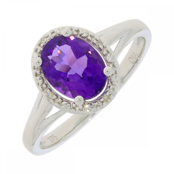 Francis & Gaye 9ct Gold Amethyst and Diamond Oval Cluster