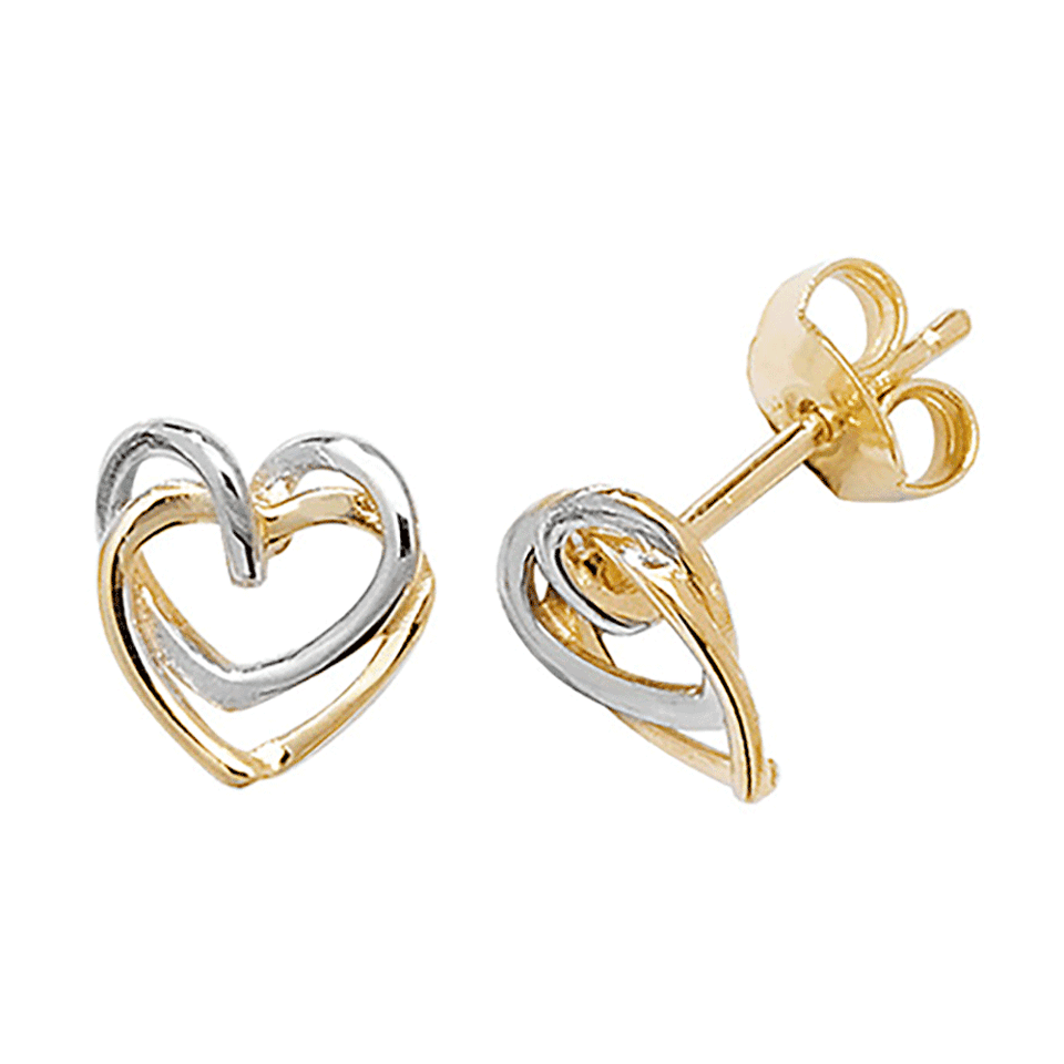 Francis & Gaye 9ct White and Yellow Gold Interlocking Heart Studs