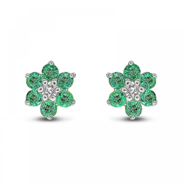 Francis & Gaye 9ct White Gold Emerald & Diamond Flower Earrings