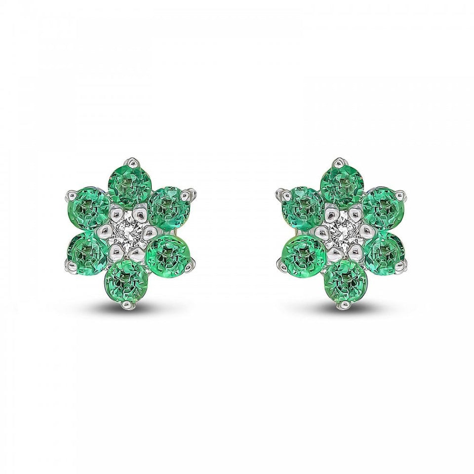 Francis & Gaye 9ct White Gold Emerald & Diamond Flower Earrings