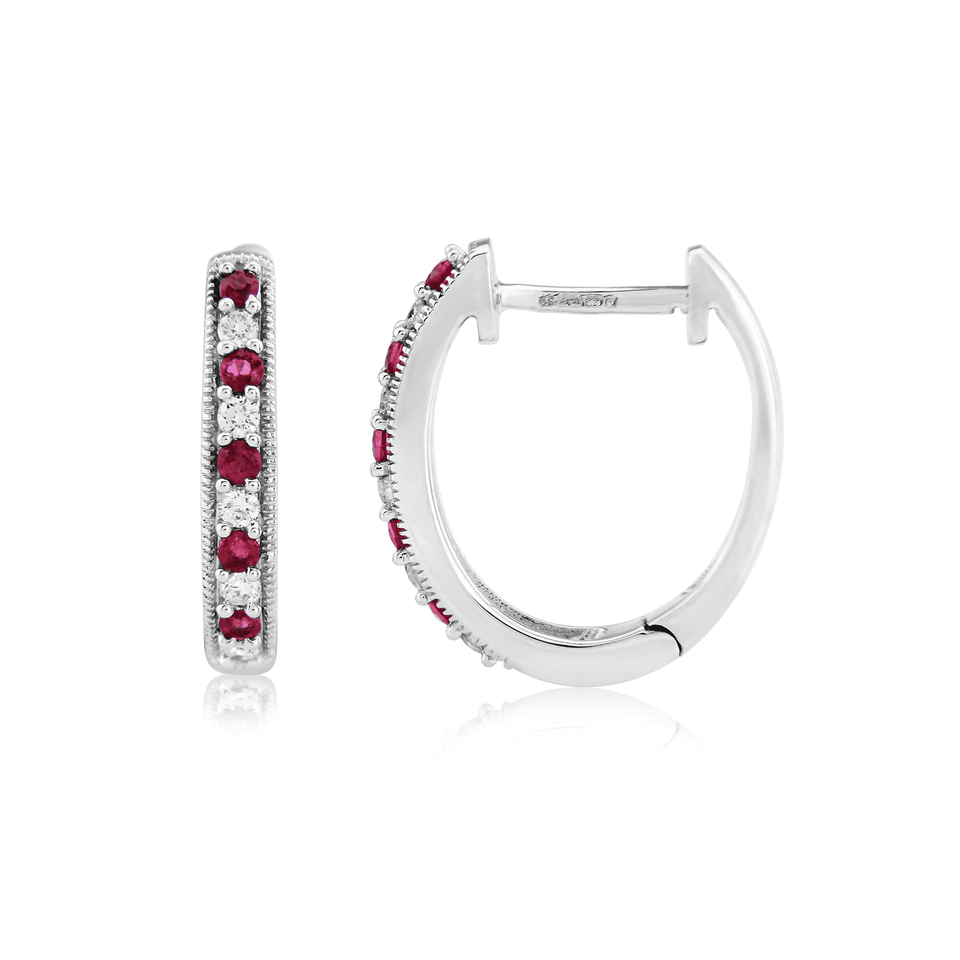 Francis & Gaye 9ct White Gold Ruby & Diamond Hoop Earrings