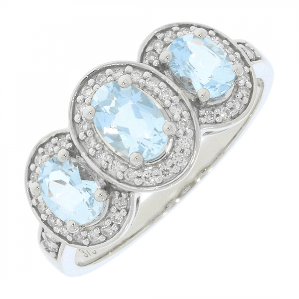 Francis & Gaye 9ct White Gold Three Stone Aquamarine Ring