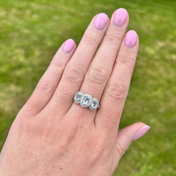 Francis & Gaye 9ct White Gold Three Stone Aquamarine Ring