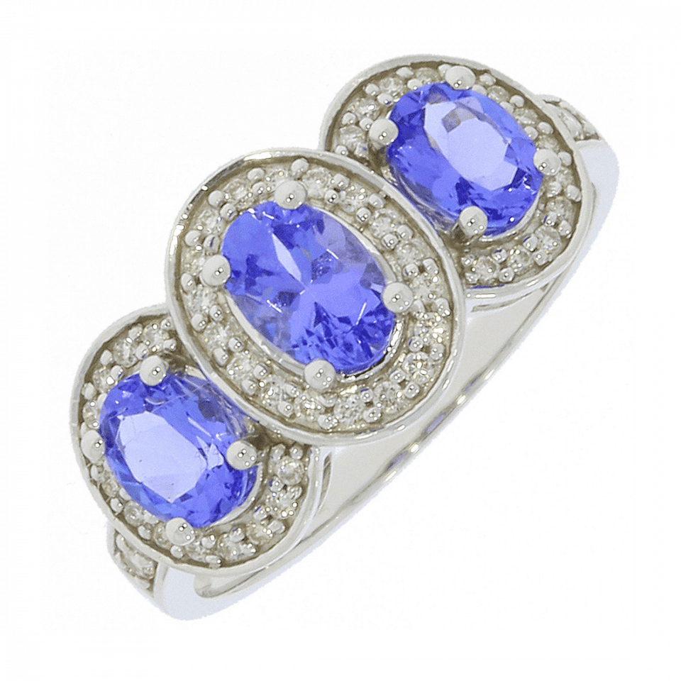 Francis & Gaye 9ct White Gold Three Stone Tanzanite Ring