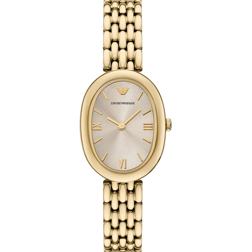 Emporio Armani Ladies Sinfonia Gold Toned Oval Dial Bracelet Watch