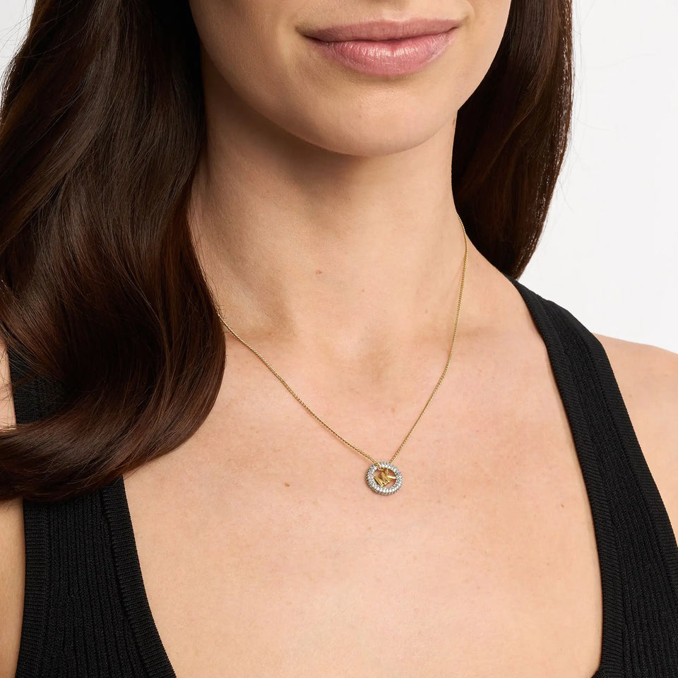 Michael Kors Ladies Premium Stone Set Gold Tone MK Necklace