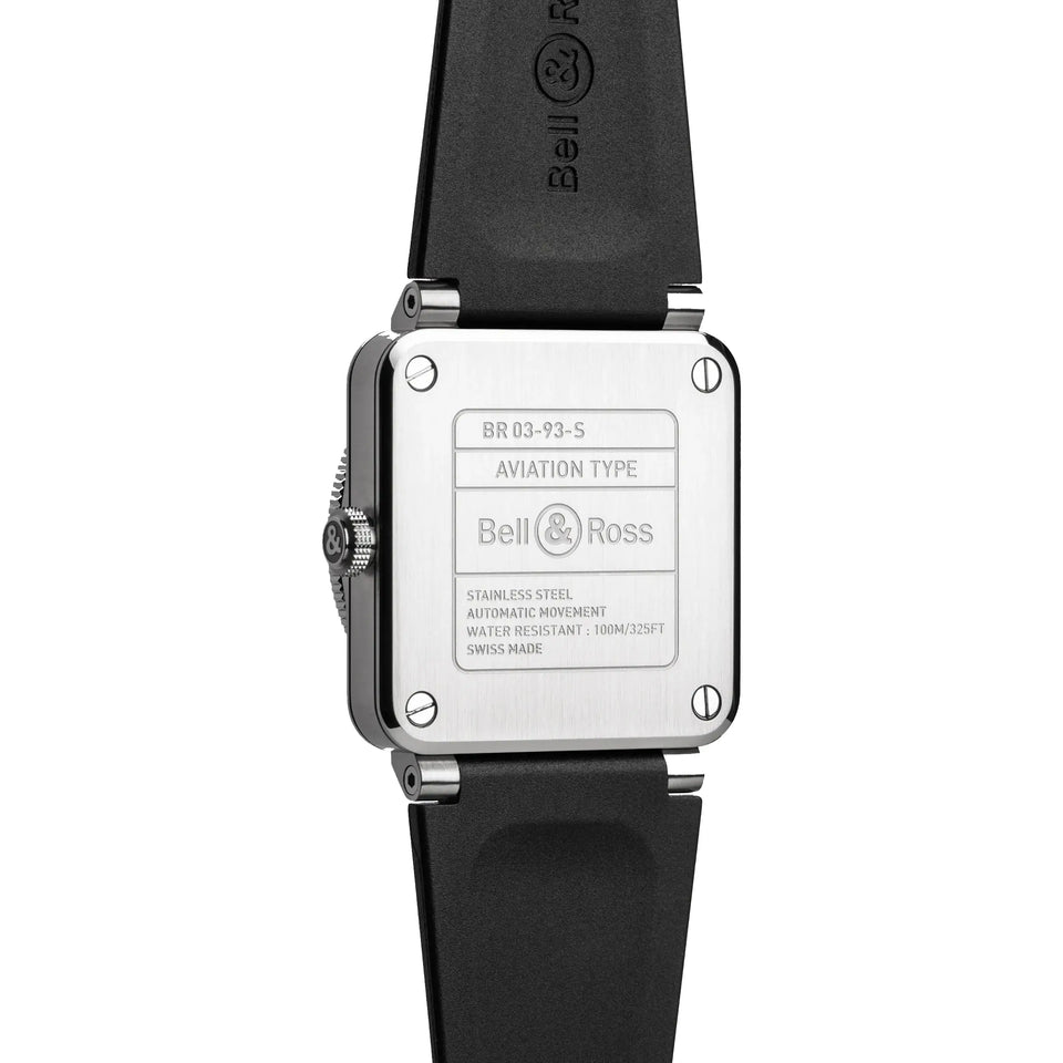 Bell & Ross BR-03 GMT GREEN LUM Black Rubber Strap Watch