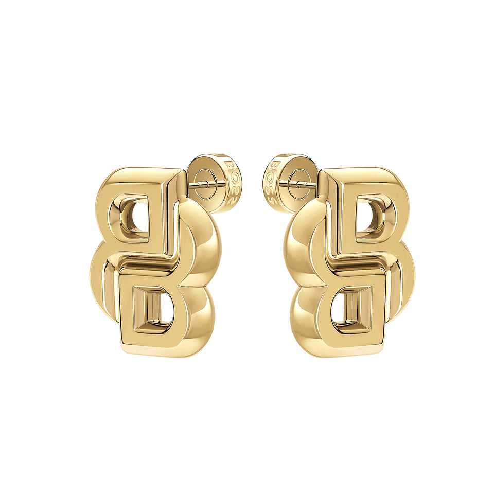 BOSS Ladies' Double B Gold Tone Stud Earrings