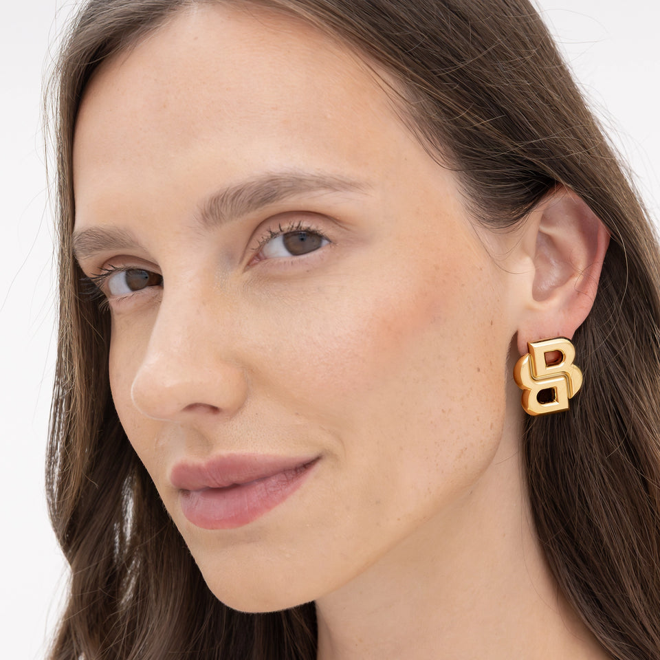BOSS Ladies' Double B Gold Tone Stud Earrings