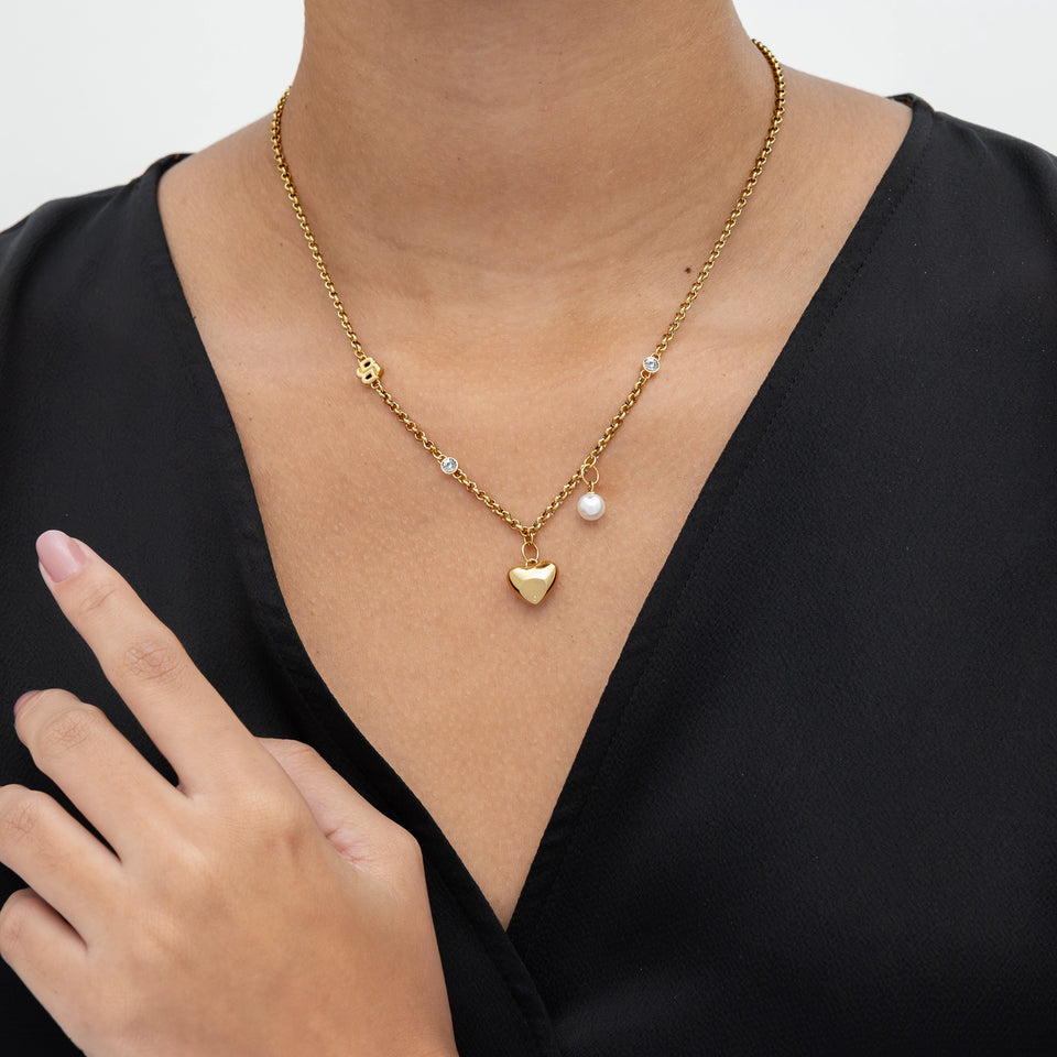 BOSS Ladies' Amara Gold Tone Heart & Pearl Necklace