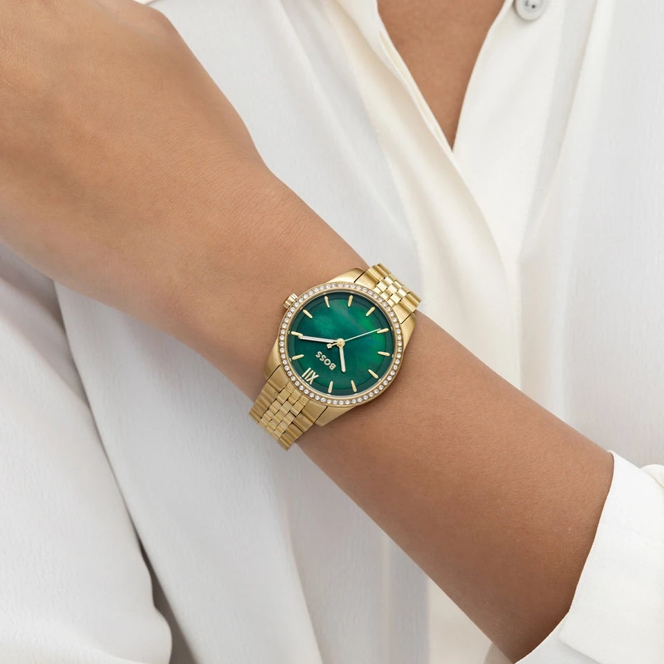 BOSS Ladies' Graceful Green Dial Gold Tone Watch
