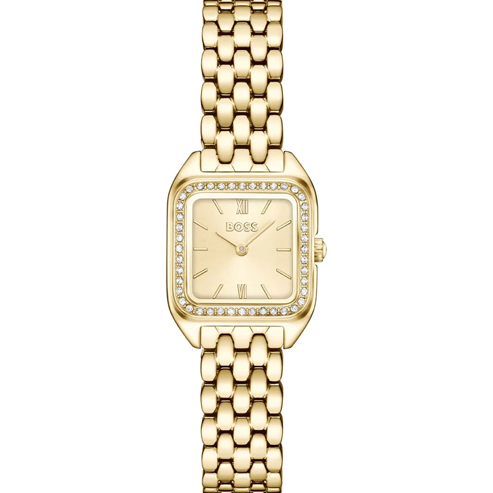 BOSS Ladies' Mae Petite Square Dial Gold Tone Watch
