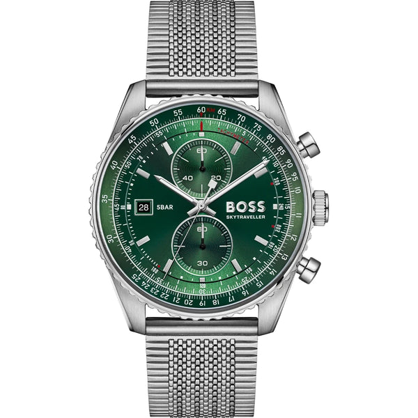 BOSS Men's Skytraveller Green Dial Mesh Bracelet Watch