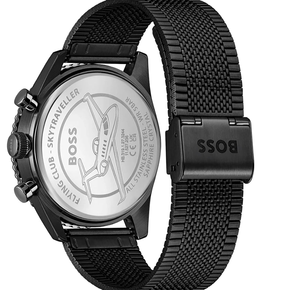 BOSS Men's Skytraveller Black Dial Mesh Bracelet Watch