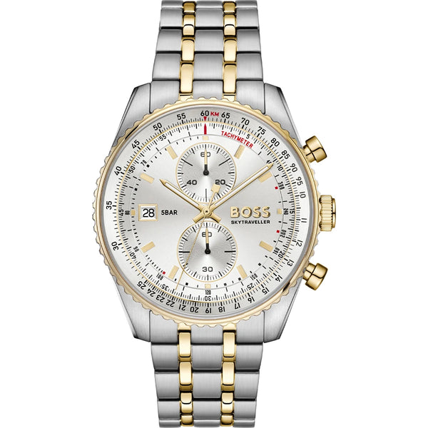 BOSS Men's Skytraveller 43mm Two Tone Bracelet Watch