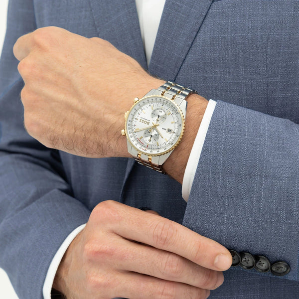 BOSS Men's Skytraveller 43mm Two Tone Bracelet Watch