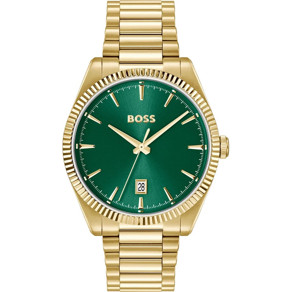 BOSS Men's Cheswick Green Dial Gold Tone Bracelet Watch