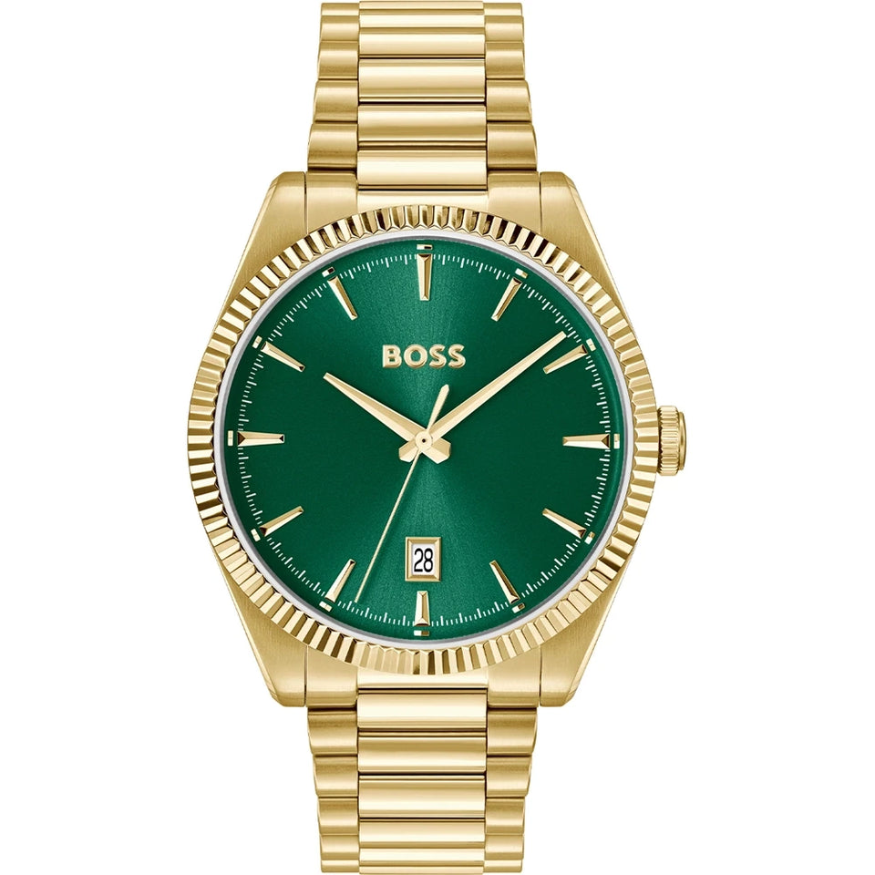 BOSS Men's Cheswick Green Dial Gold Tone Bracelet Watch