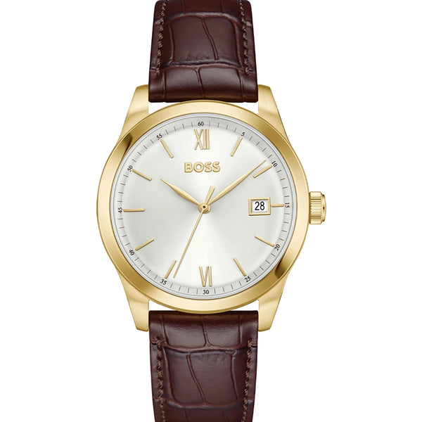 BOSS Men's Langfort Gold Tone Brown Leather Strap Watch