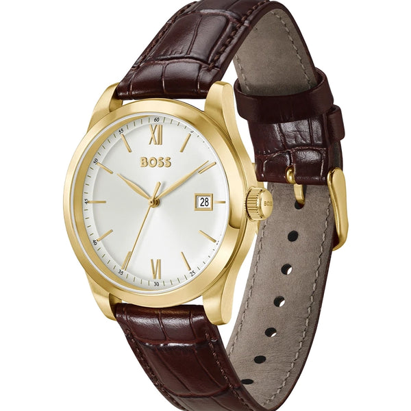 BOSS Men's Langfort Gold Tone Brown Leather Strap Watch