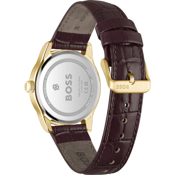 BOSS Men's Langfort Gold Tone Brown Leather Strap Watch