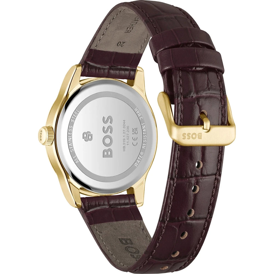BOSS Men's Langfort Gold Tone Brown Leather Strap Watch