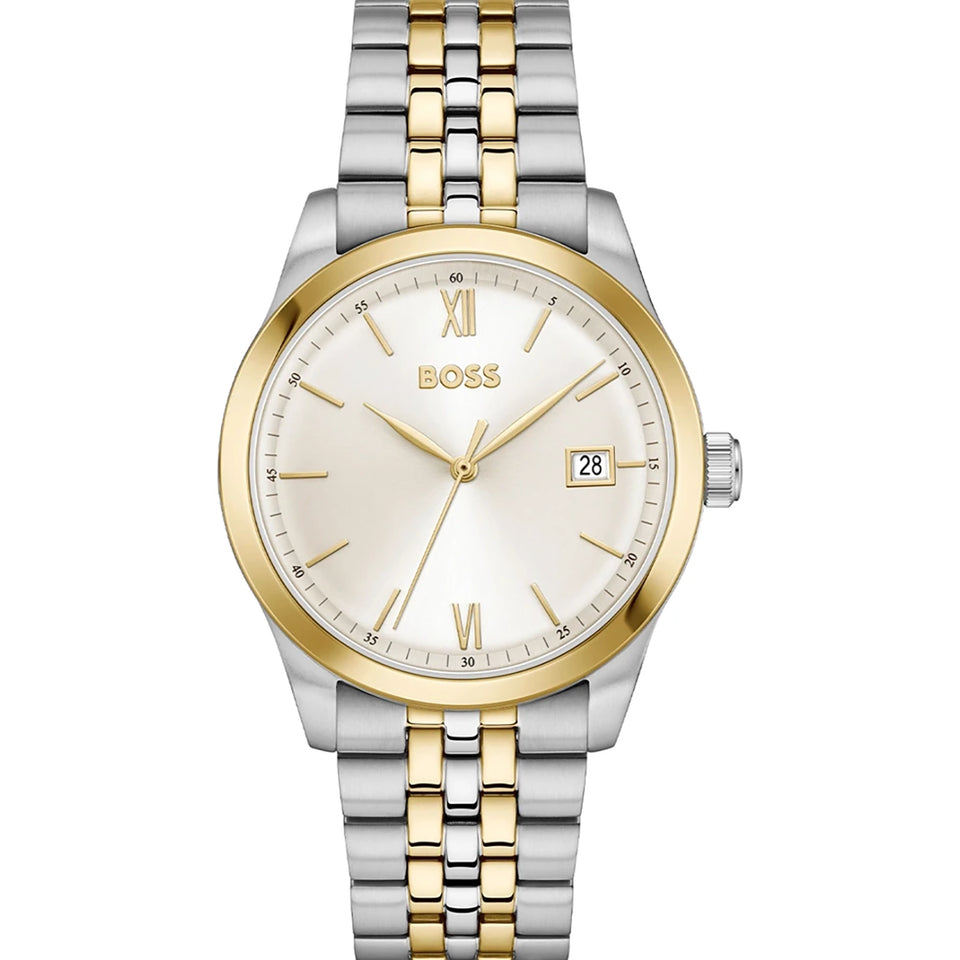 BOSS Men's Langfort Beige Dial Two Tone Bracelet Watch